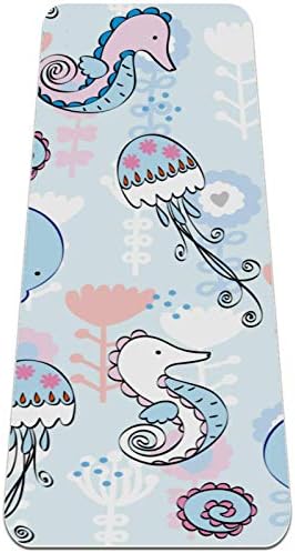 Килимче за йога Simple Paint Dolphin Jellyfish Sea Horse Премиум-клас, в екологично Чист Гумена подложка за здраве и фитнес, Нескользящий мат за всички видове упражнения, йога и пилатес (72 x 24x 6 мм)