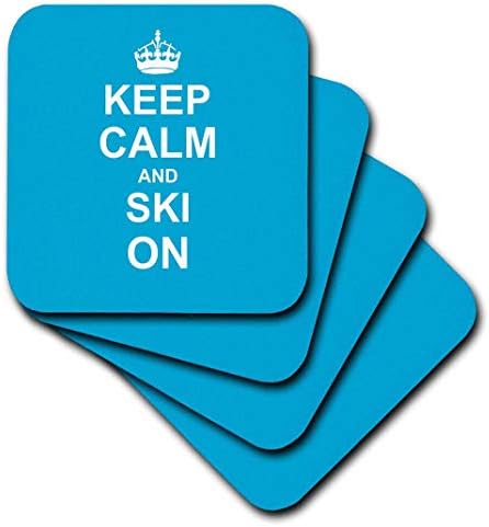 3dRose CST_157773_1 Запазете спокойствие и язди на ски в синьо, Продължавайте да Карате ски, Хоби или Професионален Скиор, Подаръци, Забавен хумор, Меки подложки, комплект от 4