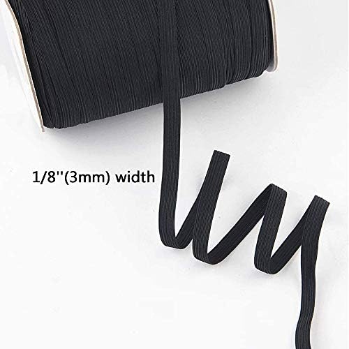Черна плоска еластична лента, сплетен еластичен ремък, ролка кабел за шиене и ръкоделието, 1/8 инча, 3 мм, 200 ярда