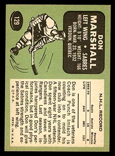 1970 Topps 129 Дон Маршал Бъфало Сейбърс (Хокейна карта) EX/MT Sabres
