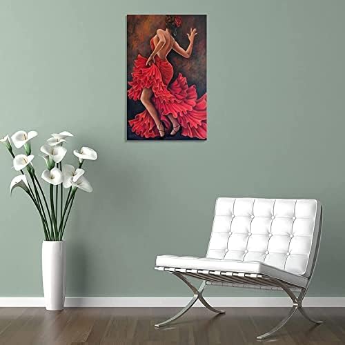 Изкуството на Испанския Танц Мексико, латинска америка Танцьорка Живопис с маслени Бои Стенно Изкуство Платно Картина Стенен Художествен Плакат за Спалня Декор Хол (16 × 24 инча в Рамка)