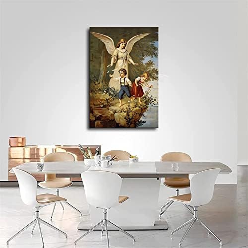 Дева Мария е Ангел-Пазител и Малкия Исус Снимка на Плакат, Картина на Платното за Печат Стенно Изкуство, Начало Декор на Открито. (16 × 24 инча в рамка)