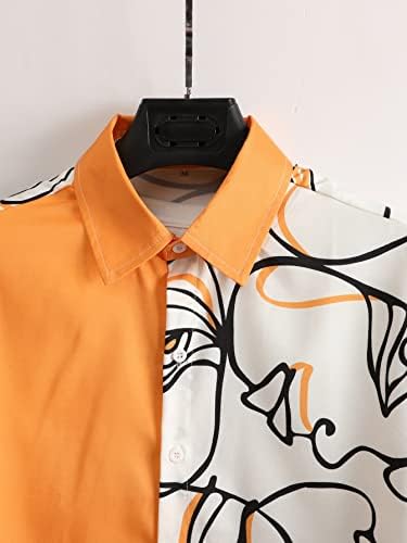 NIBHZ Облекло от две части за мъже, Мъжка Риза с модел под формата на цветни блок и Шорти без тениски (Цвят: оранжев Размер: Голям)