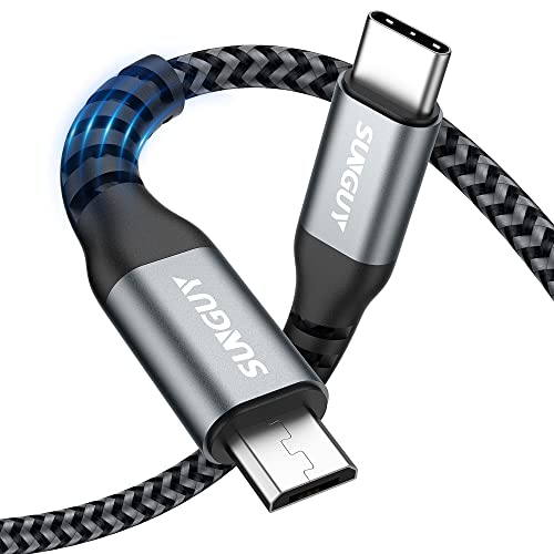 Кабел SUNGUY C USB-Micro USB 1,5 метра, Кратко кабел Type C-Micro USB OTG поддръжка за технологията в найлонов оплетке е Съвместим с MacBook Pro, Galaxy S20 S21 S10 и други устройства с Micro USB