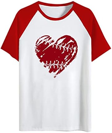 lcepcy Бейзболни Ризи, Дамски Ризи с Шарките на Сърцето Raglan С Къс ръкав и Кръгло Деколте Свободни Тениски