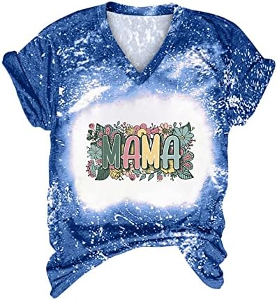 Тениска С Деня на Майката, Дамска Тениска С Цветен Принтом Мама, Върхове с Писмото Принтом, Ежедневни Избелени Ризи С Къс ръкав и V-образно деколте, Блуза