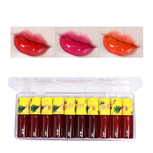Комплект от 10 Кремове за устни Fruit Lip Glaze Creative За Ежедневна употреба Velvet Течна Козметика-Червило, Wet And Wild Блясък за устни