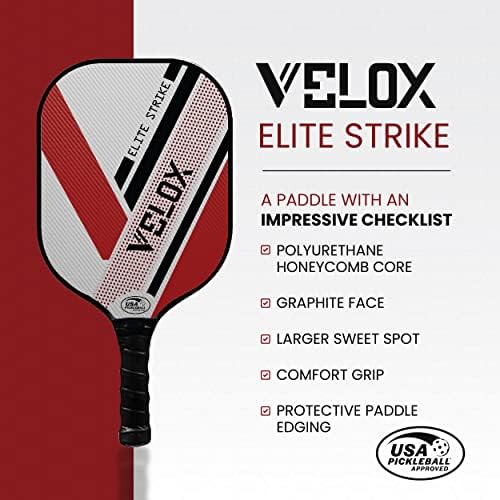 VELOX | Набор плешки за пиклбола Elite Strike | 3 топки и 2 Лопатки, които са Одобрени за Пиклбола в САЩ | Конструкция от графит и фибростъкло