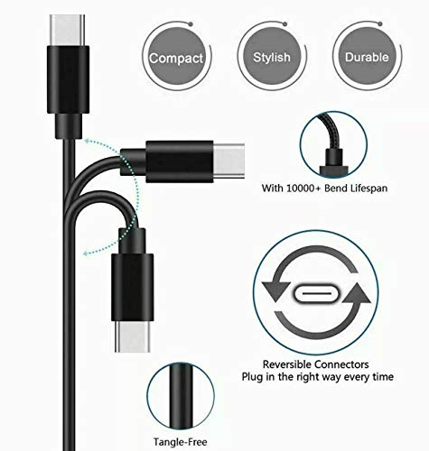 USB кабел C [Комплект от 2 теми] Зарядно устройство Type C, Кабел за зареждане, кабел, Съвместим с Echo Рецептори 2, Raycon E25 Pro /E55, EarFun Air Pro / EarFun Free Pro, Sabbat E12 Ultra, кабел за зареждане кабел