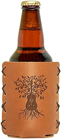 Oowee Products | Титуляр за кутии от кожа Китарен дърво/, Подходящи за кутии с тегло от 12 до 16 унции | Естествена кожа | чудесно за напитки, бира и Сода