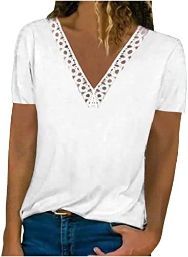 Дамски Модни Годишната Лейси Блуза С V-образно деколте и Принтом Топ с Къс Ръкав, Ежедневни Свободни Ризи, Топ
