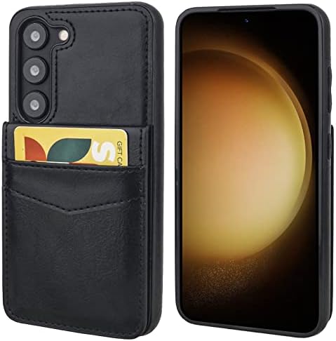 KIHUWEY е Съвместим с Samsung Galaxy S23 Чанта-портфейл със собственик на кредитната карта, разтегателен кожен калъф Премиум-клас с Магнитна закопчалка, Сверхпрочный Защитен калъф за Samsung Galaxy S23 6,1 (черен)