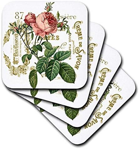 3dRose cst_178817_3 Френска-Розова роза Реколта-Влакчета за керамични плочки, Комплект от 4