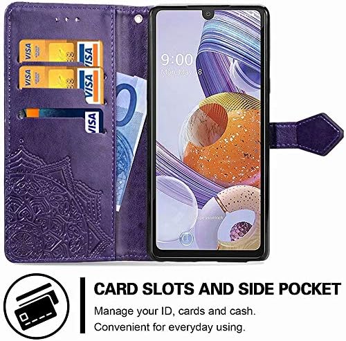 Чанта-портфейл MEUPZZK за LG Stylo 6 от изкуствена кожа премиум-клас с тисненым цвете Мандала [флип-надолу награда] [Стойка] [Отделения за карти] [Каишка за китката] [6,8 инча] Калъф за телефон LG Stylo 6 (M-Лилаво)