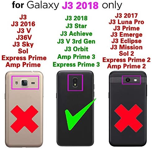 Asuwish е Съвместим с Samsung Galaxy J3 Orbit J 3 Star-2018, 3J, една чанта-портфейл и Защитно фолио за екран от закалено стъкло, флип-надолу капак за мобилен телефон Glaxay J3V V 3rd Gen SM J337A J337V J337, Женски