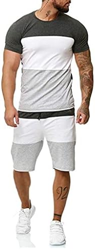 JYDQM / Комплект, Мъжки Летен костюм на райета в стила на мозайка с къс ръкав, Trend Случайни спортен костюм, Мъжки Тениска + Шорти (Цвят: черен Размер: Средно)