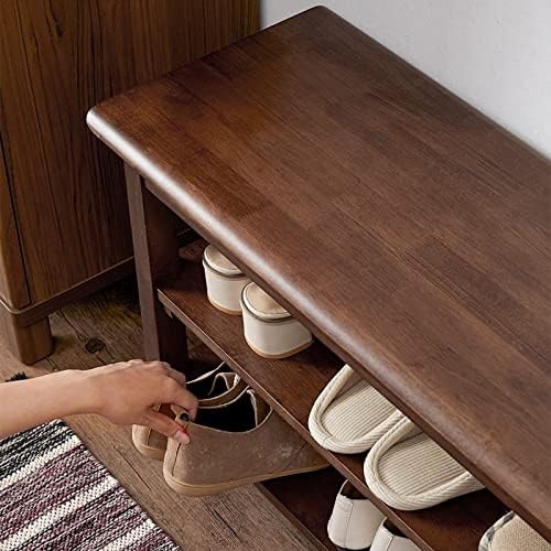 Двуетажно Дървена Пейка за съхранение на обувки HOOTSMALL за антре е Идеално за: просторен хол, кухня и коридор (кафяв 31,5 инча)