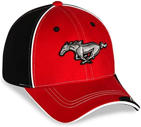 Бейзболна шапка с Клетчатым Флага Mustang Running Horse Tri-Bar в Черно и Червено Райе