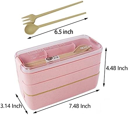 NDSWKR Комплект от 3 кутии за бэнто, Японски Обяд-бокс от слама пшеница 3 в 1, Штабелируемые Съдове за приготвяне на храна