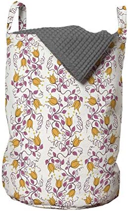 Чанта за дрехи Ambesonne с цветен модел, Демонстрация на Переплетающихся Клоните на Летни цветя, Кошница за дрехи с дръжки, Закрывающаяся на шнур, за пране, 13 x 19, Многоцветен
